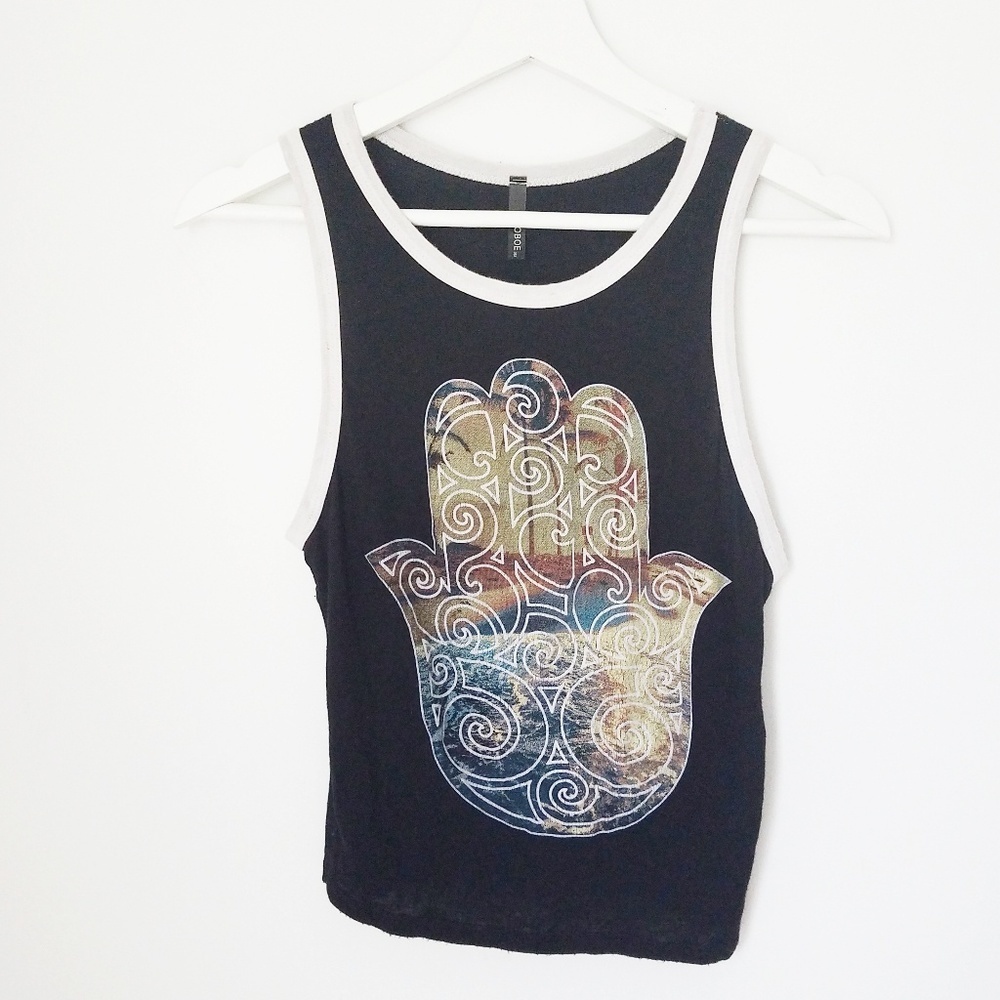 OBOE Hamsa‎ graphic tank top black Large sleeveless boho hippie comfortable